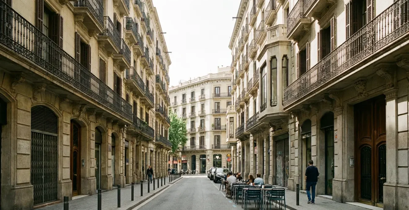Vista panorámica del barrio Eixample de Barcelona con fachadas modernistas típicas